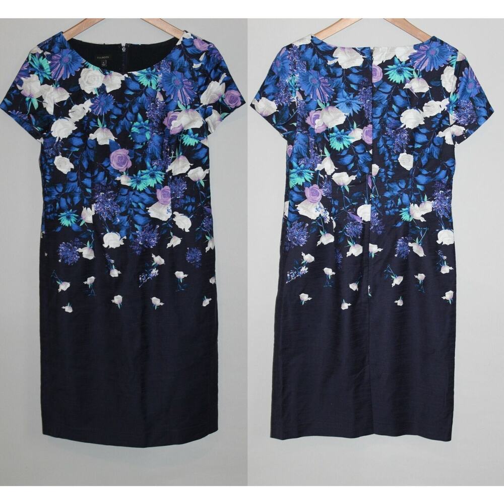 Talbots Floral Sheath Dress Blue Purple Short Sleeve Shift Women's Size 4 HW8743 - Picture 7 of 9